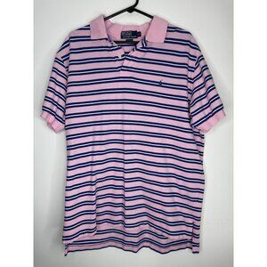 Men's Pink Polo Top with Blue Stripes - Size XL